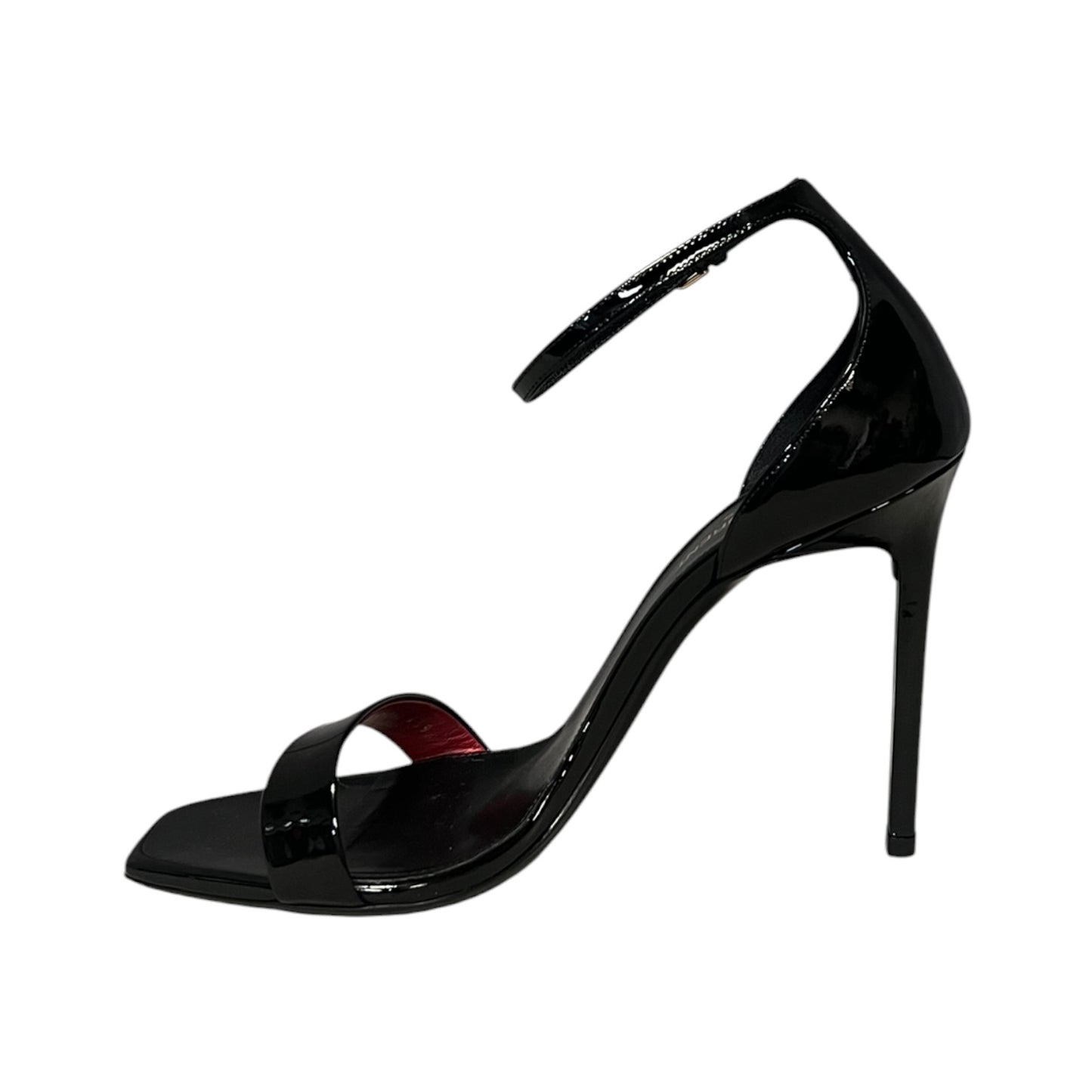 SAINT LAURENT Amber Patent Sandal in Black |