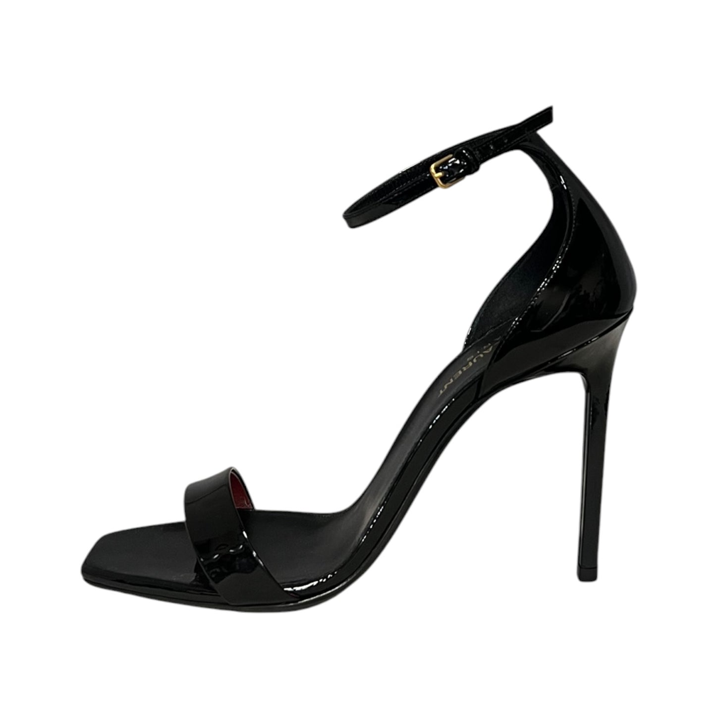 SAINT LAURENT Amber Patent Sandal in Black |