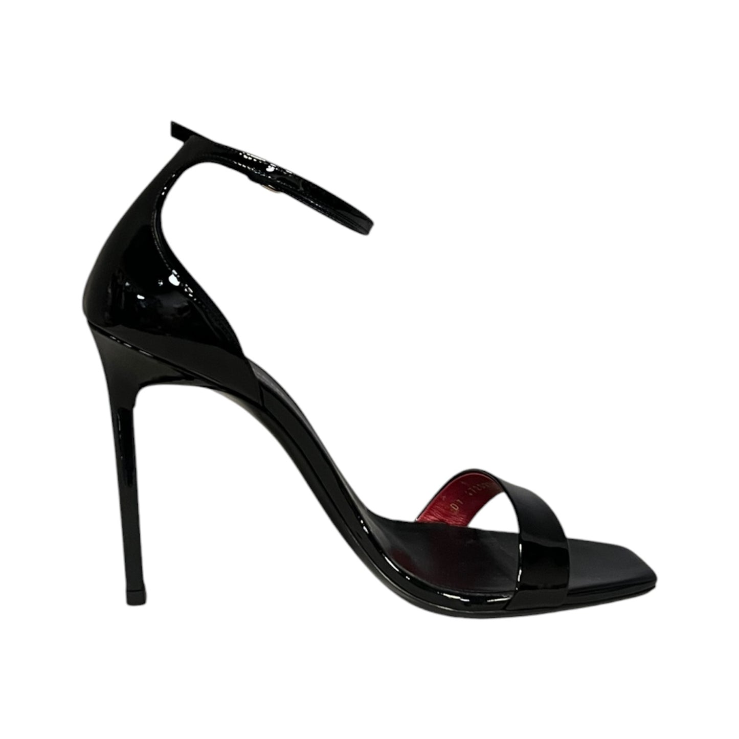 SAINT LAURENT Amber Patent Sandal in Black |