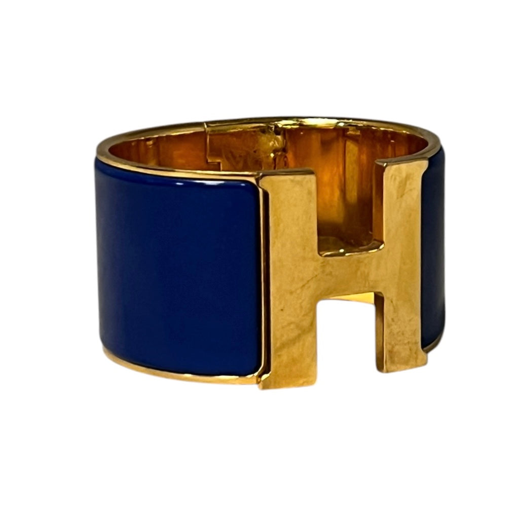 HERMES Clic Clac H Wide Bracelet in Cobalt and Gold