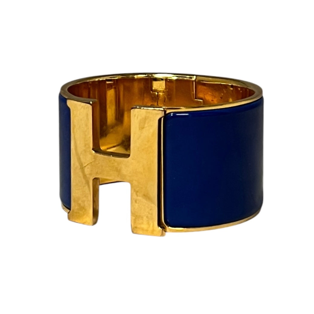 HERMES Clic Clac H Wide Bracelet in Cobalt and Gold