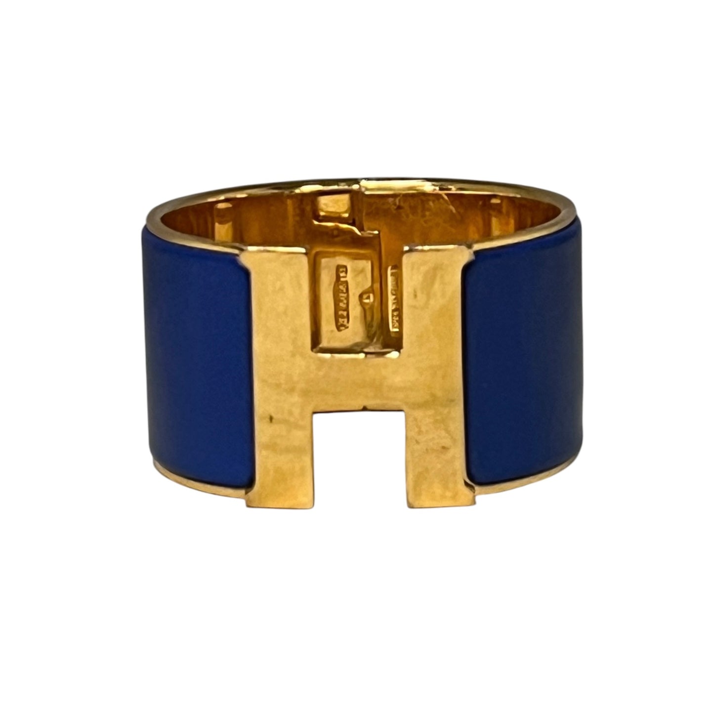 HERMES Clic Clac H Wide Bracelet in Cobalt and Gold