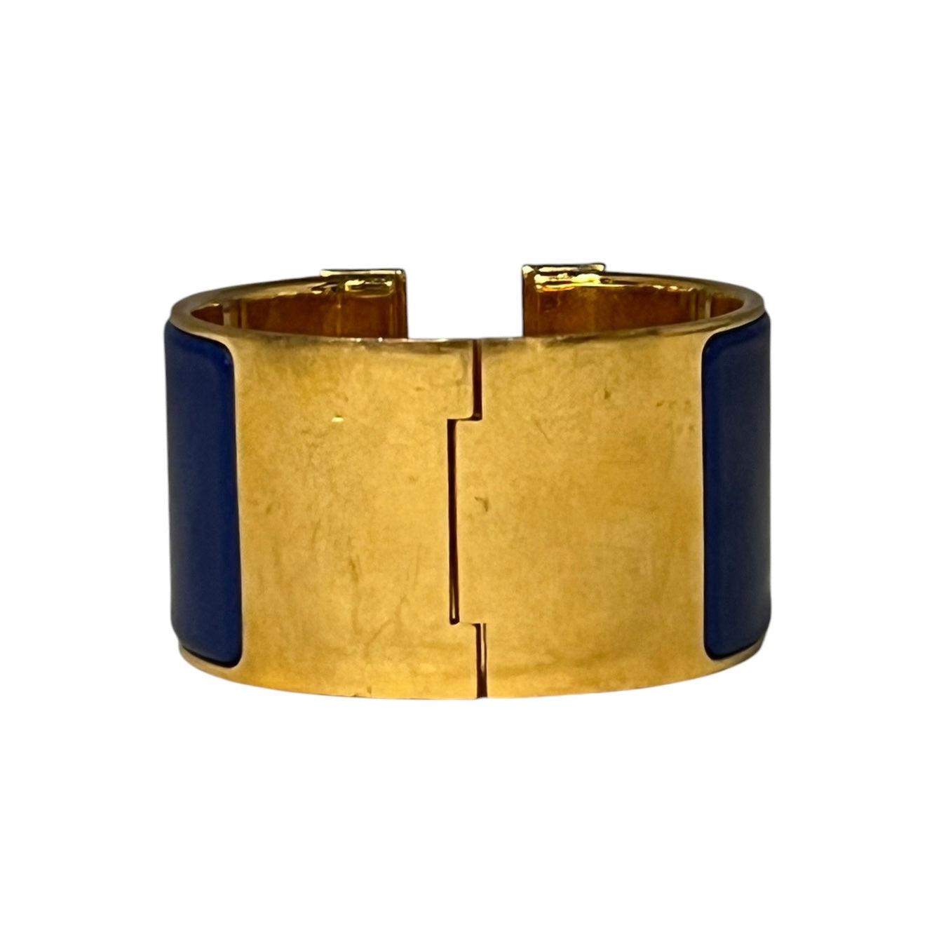 HERMES Clic Clac H Wide Bracelet in Cobalt and Gold