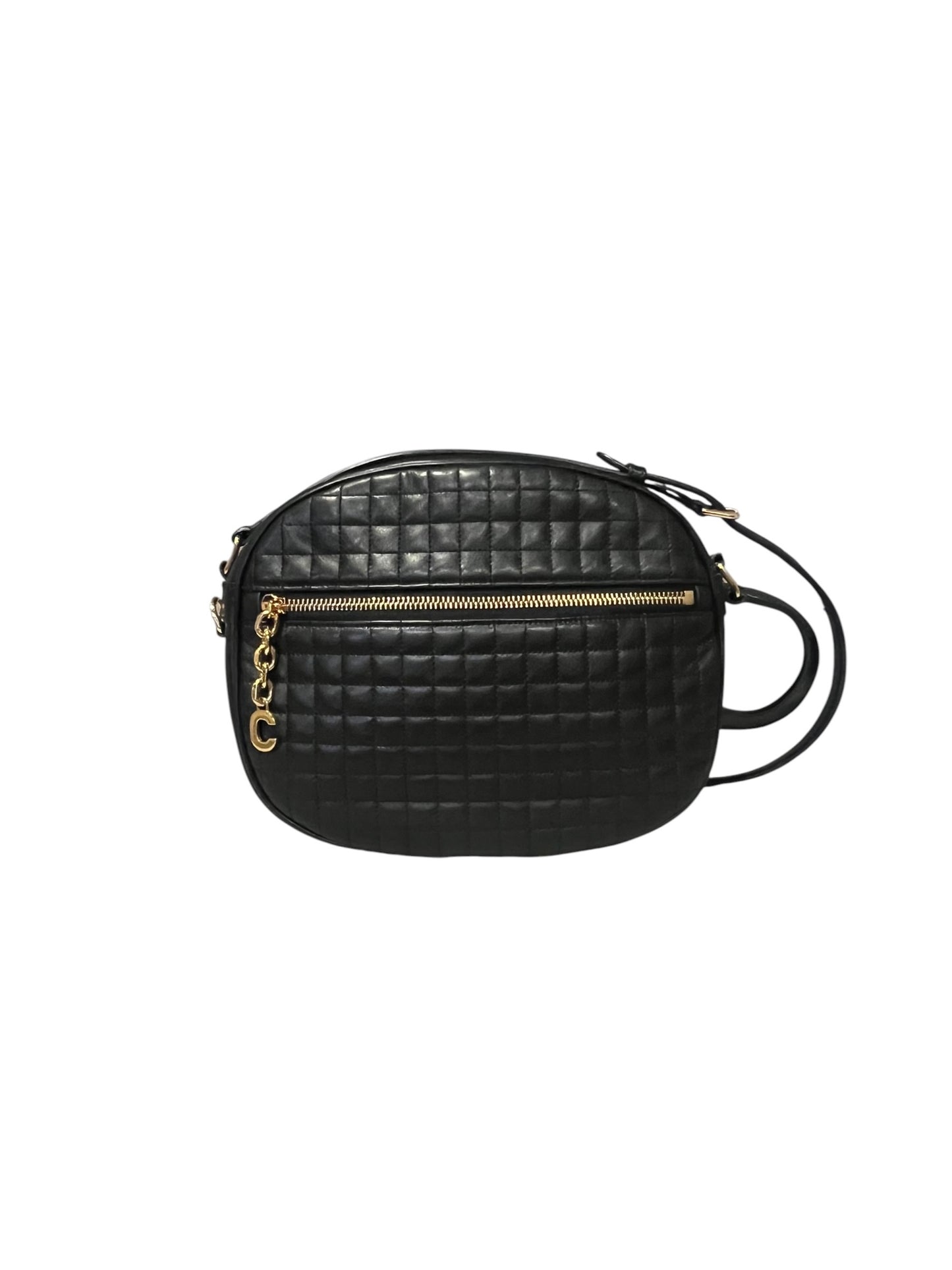 CELINE C Charm Quilted Camera Bag in Black