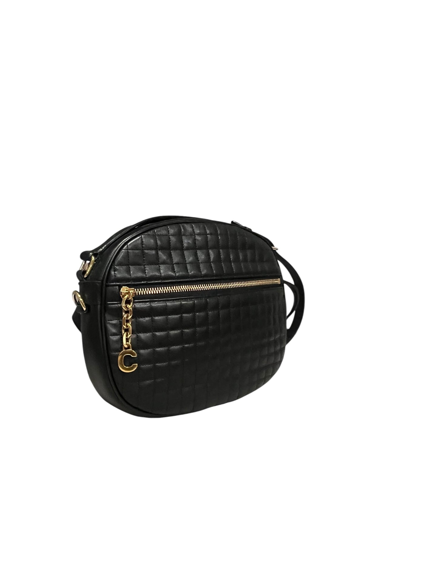 CELINE C Charm Quilted Camera Bag in Black