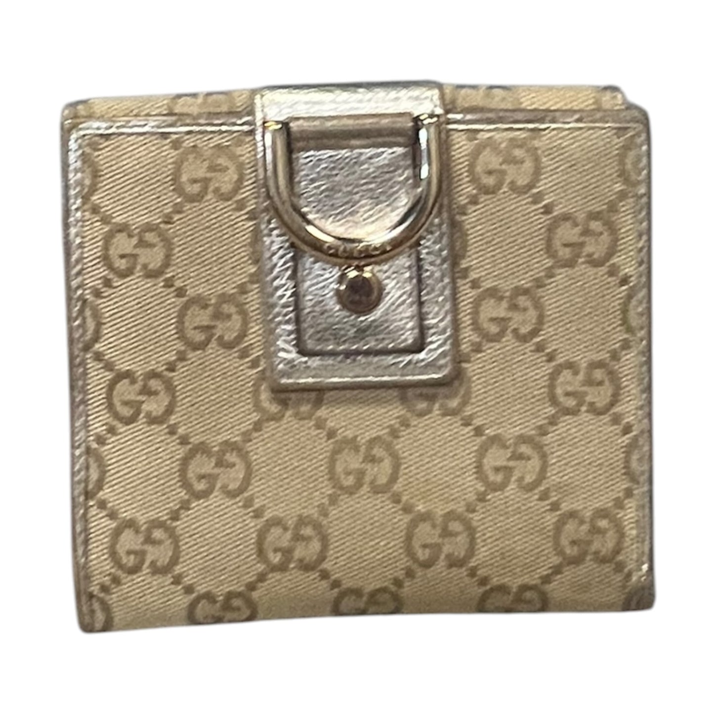 GUCCI Abbey D Ring Compact Wallet in Brown and Gold
