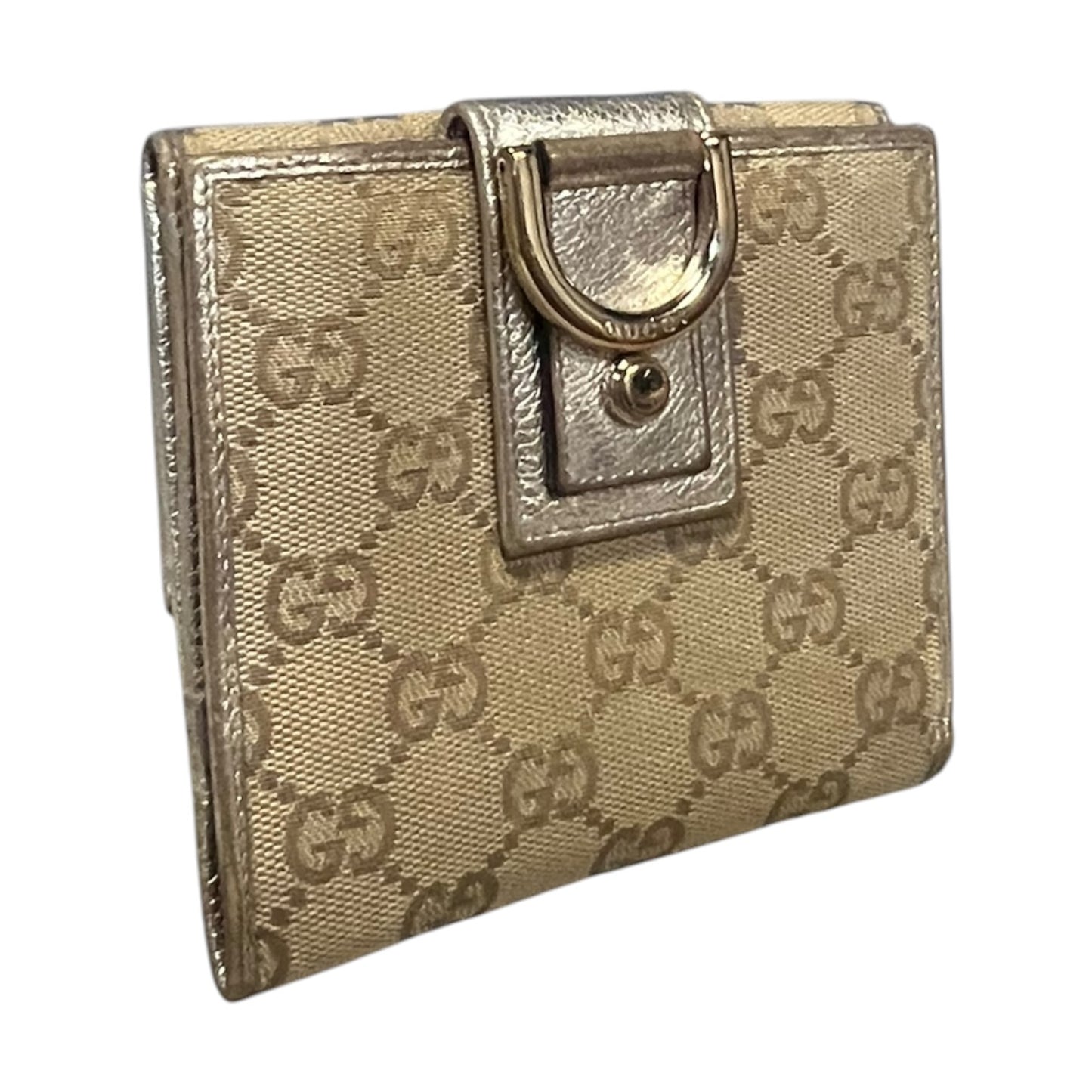 GUCCI Abbey D Ring Compact Wallet in Brown and Gold