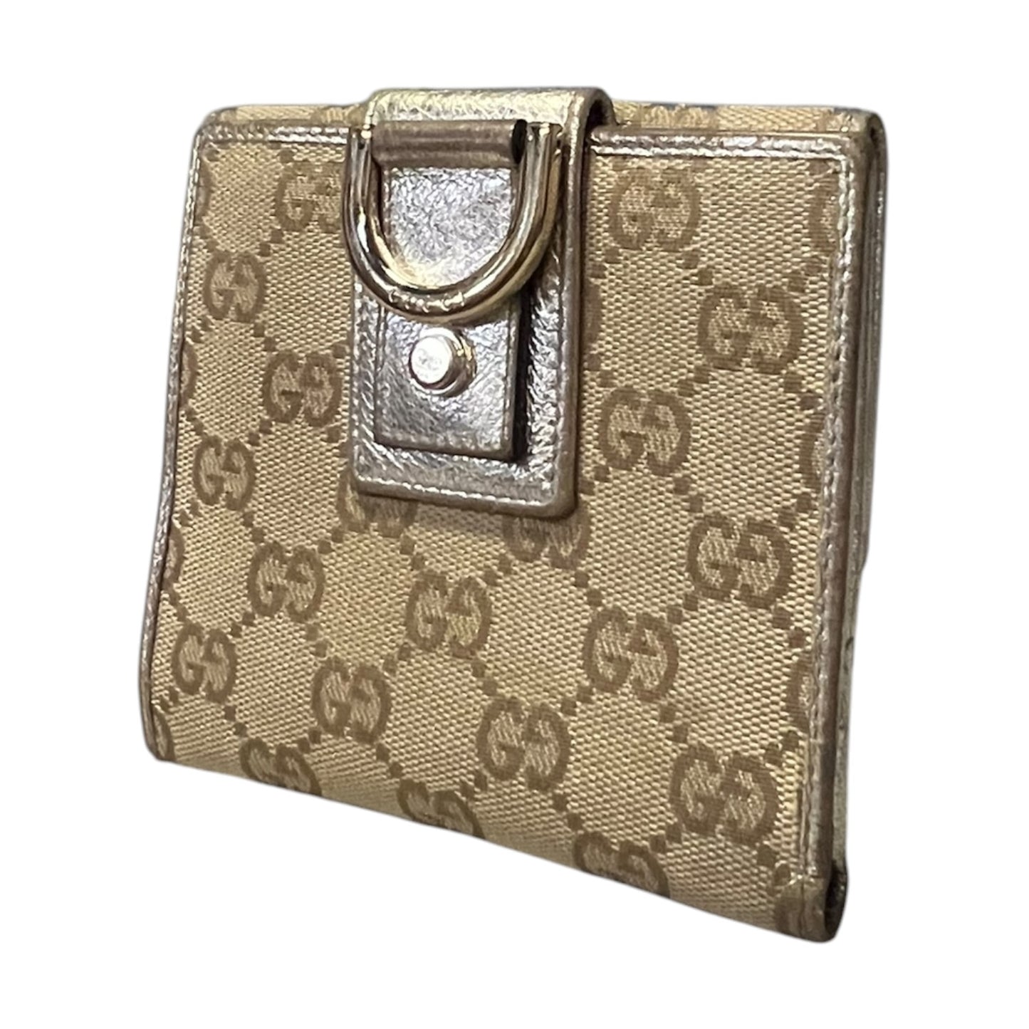 GUCCI Abbey D Ring Compact Wallet in Brown and Gold