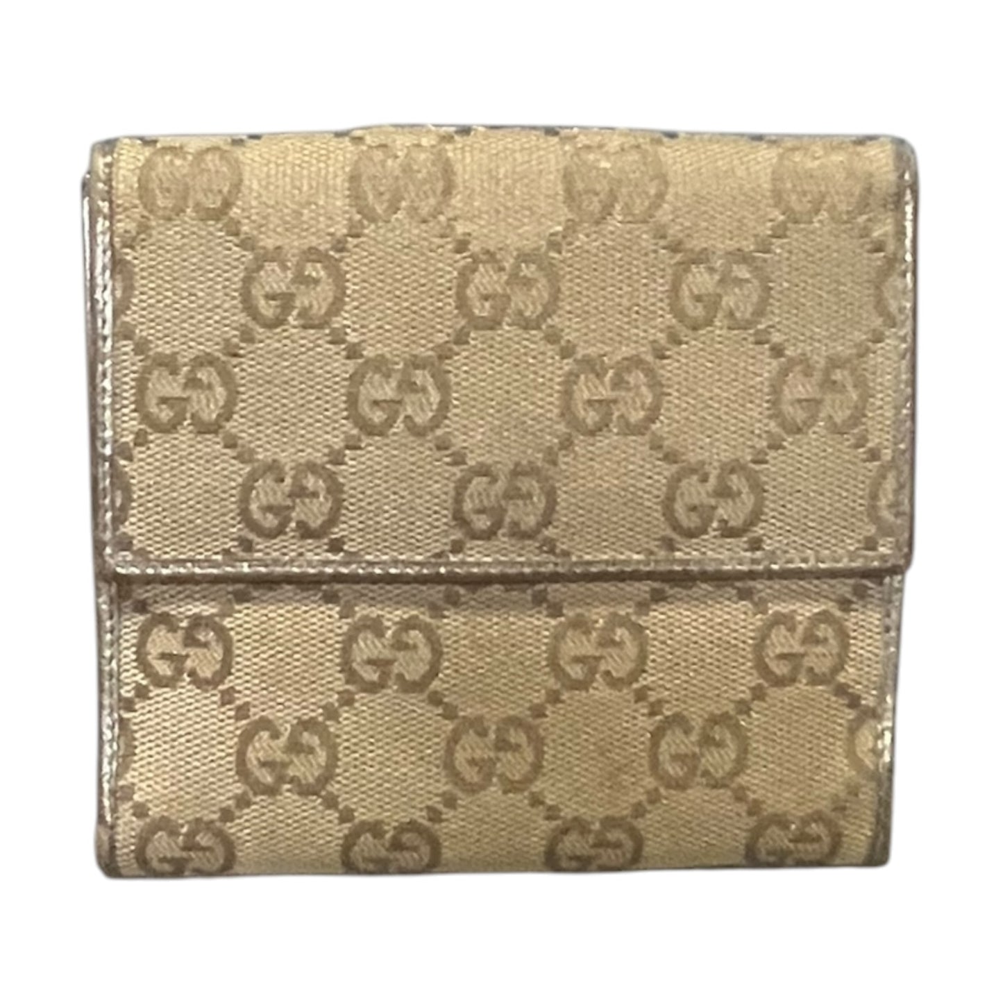 GUCCI Abbey D Ring Compact Wallet in Brown and Gold