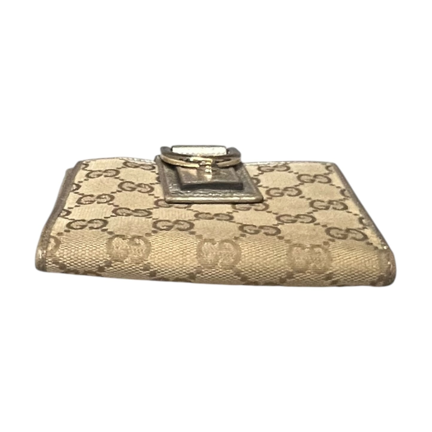 GUCCI Abbey D Ring Compact Wallet in Brown and Gold