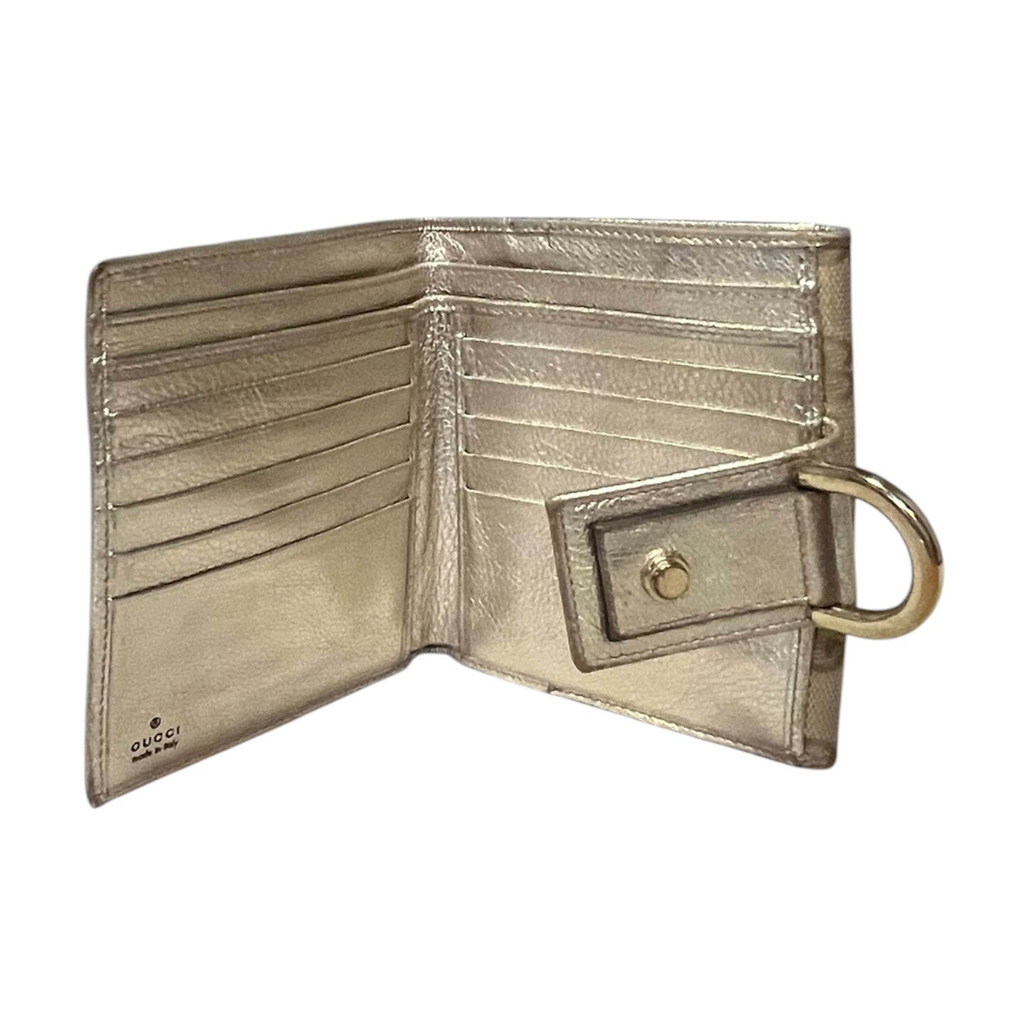 GUCCI Abbey D Ring Compact Wallet in Brown and Gold