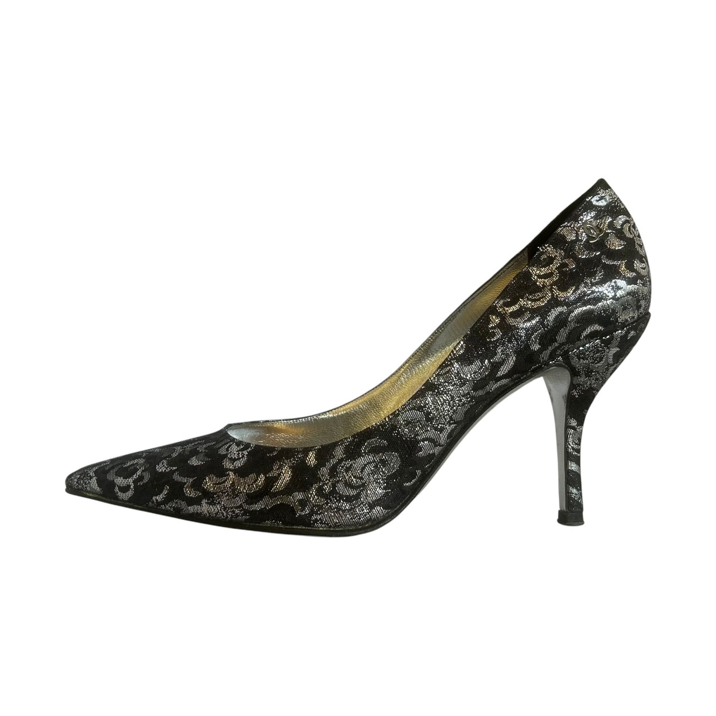 CHANEL Metallic Damask Pumps in Black & Silver |