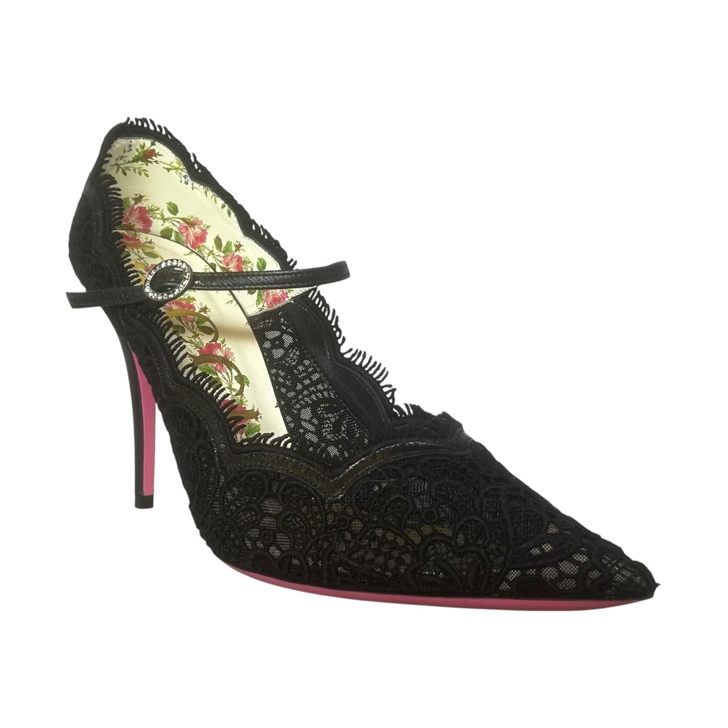 GUCCI Lace Floral Mary Jane Pumps in Black | 39