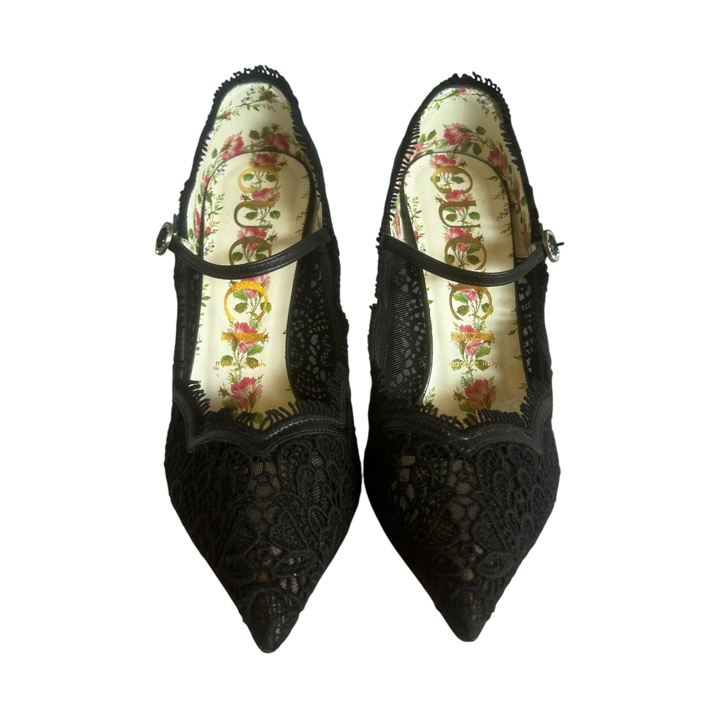 GUCCI Lace Floral Mary Jane Pumps in Black | 39