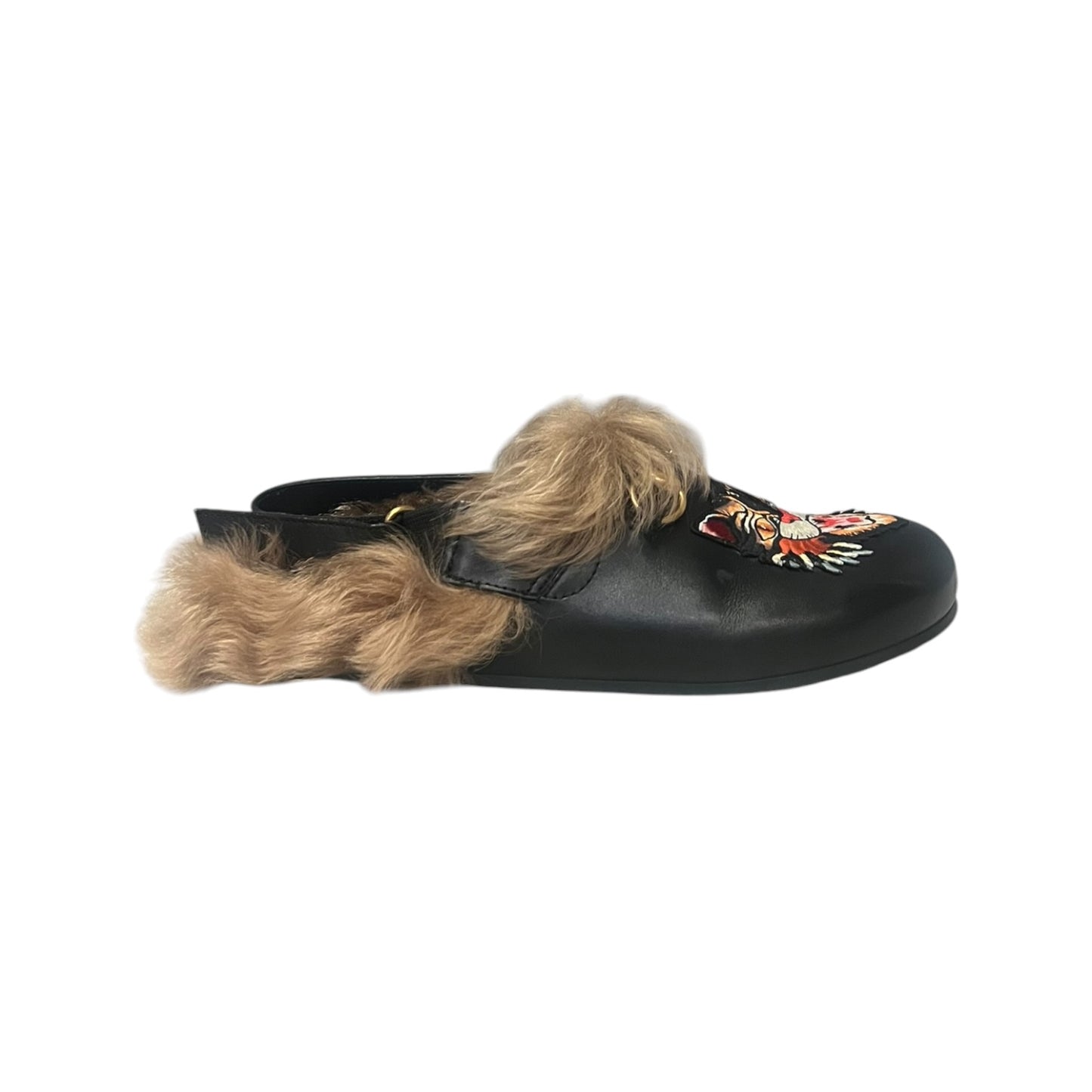 GUCCI Princetown Fur Angry Cat Slippers In Black and Brown | Mens 8; Womens 10