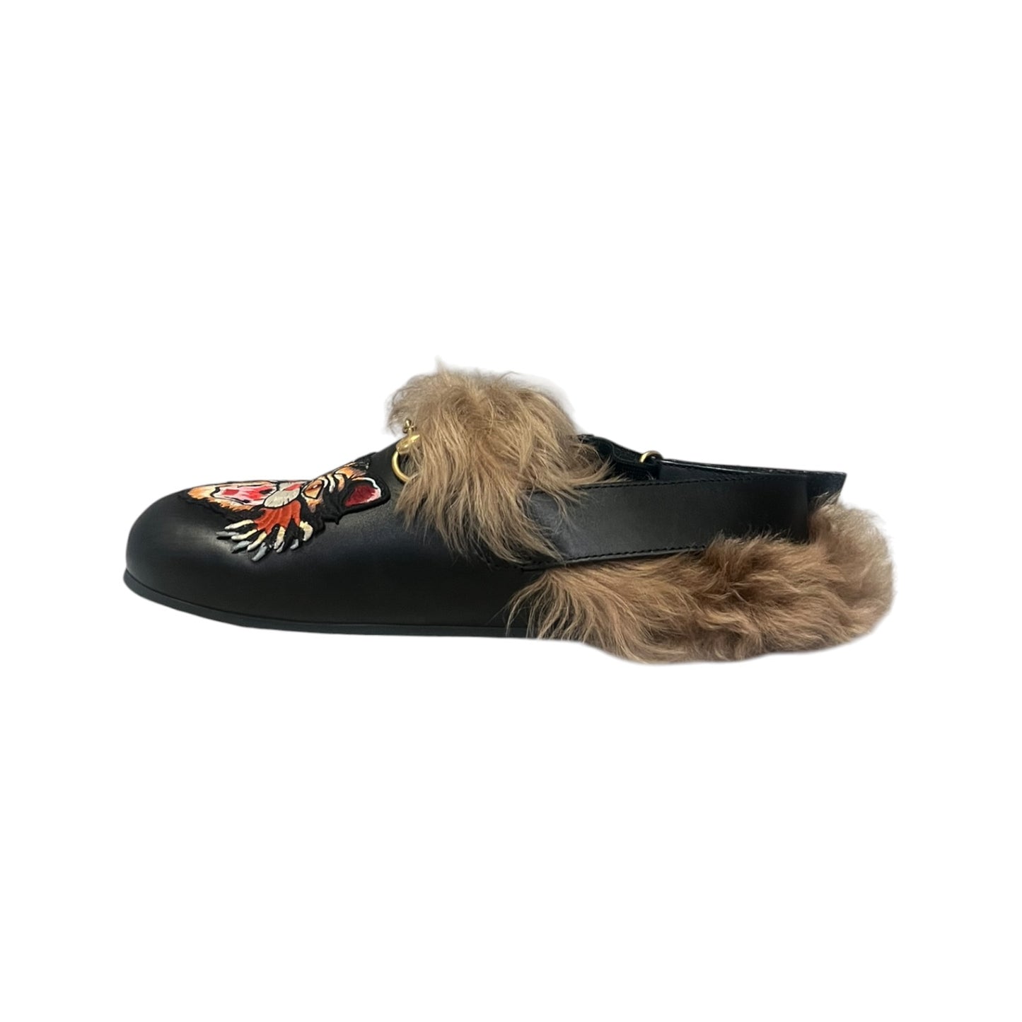 GUCCI Princetown Fur Angry Cat Slippers In Black and Brown | Mens 8; Womens 10