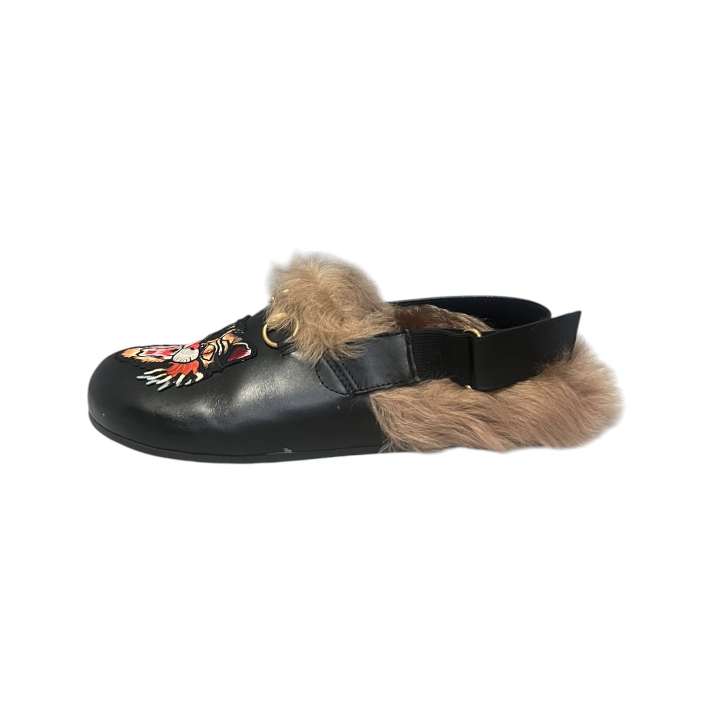 GUCCI Princetown Fur Angry Cat Slippers In Black and Brown | Mens 8; Womens 10