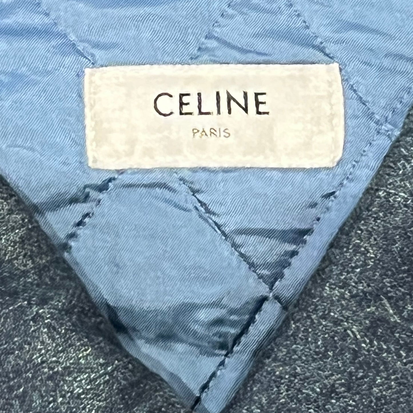 CELINE Denim + Leather Teddy Jacket in Dark Blue |
