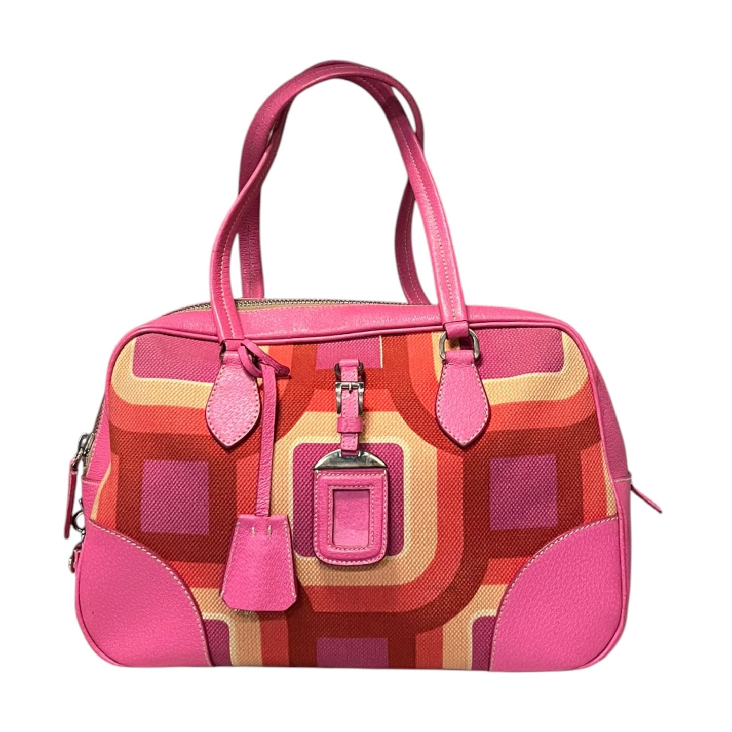 PRADA Canapa St. Soho Bowler Bag in Pink and Coral