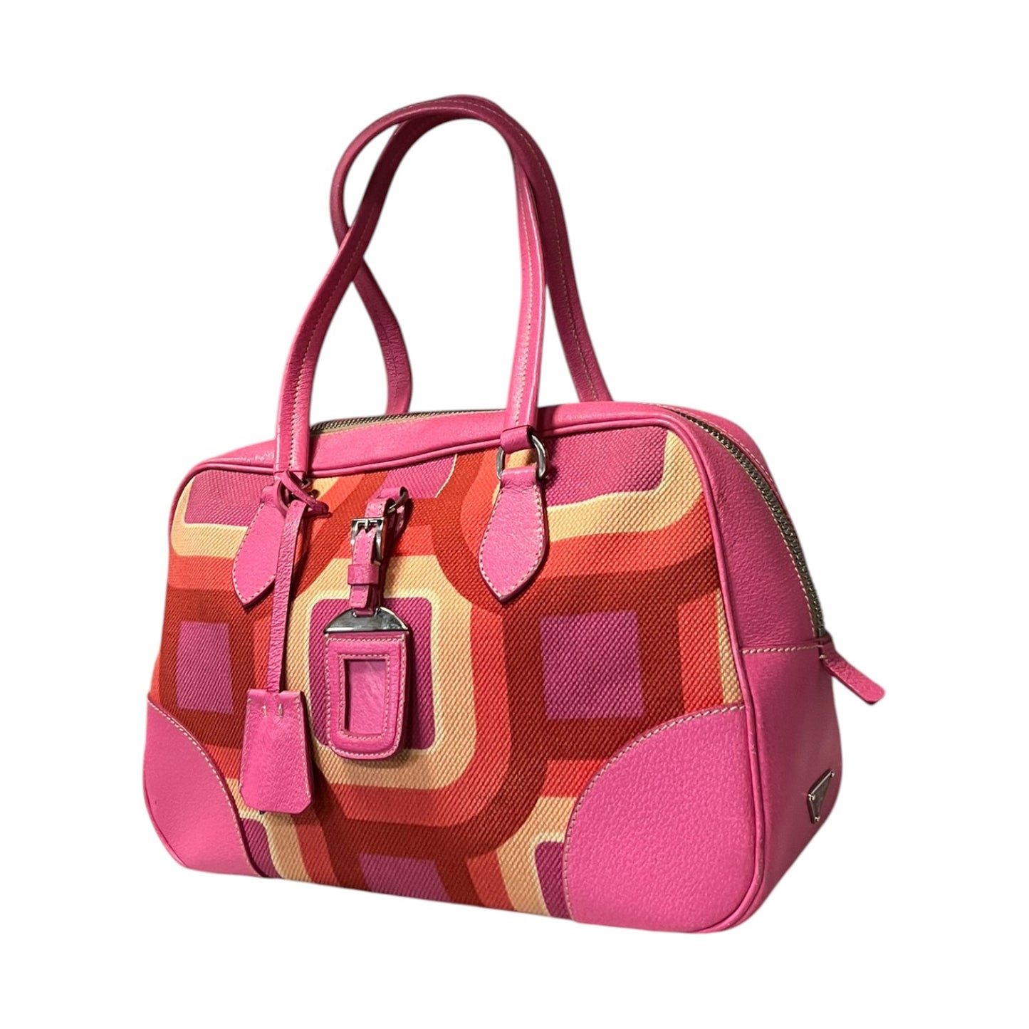 PRADA Canapa St. Soho Bowler Bag in Pink and Coral