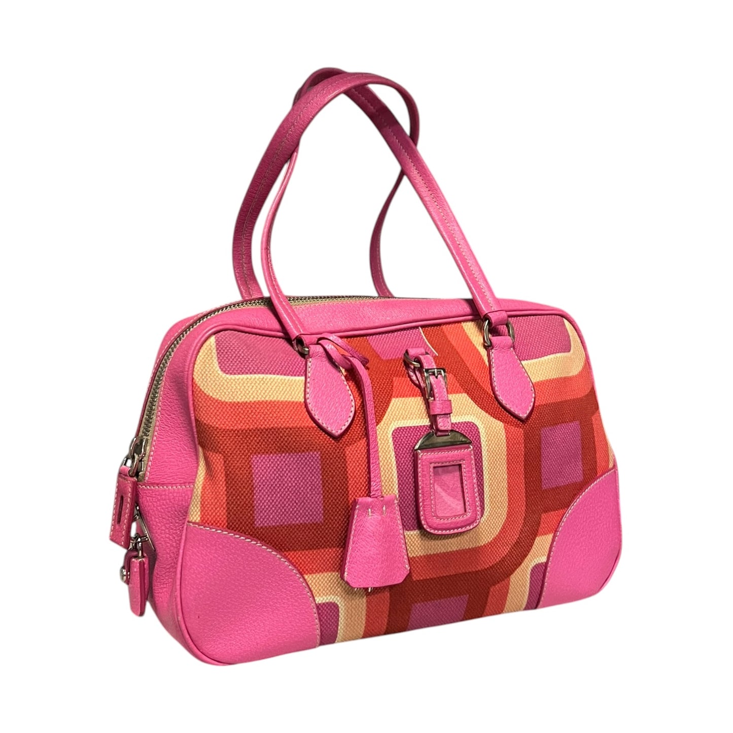 PRADA Canapa St. Soho Bowler Bag in Pink and Coral