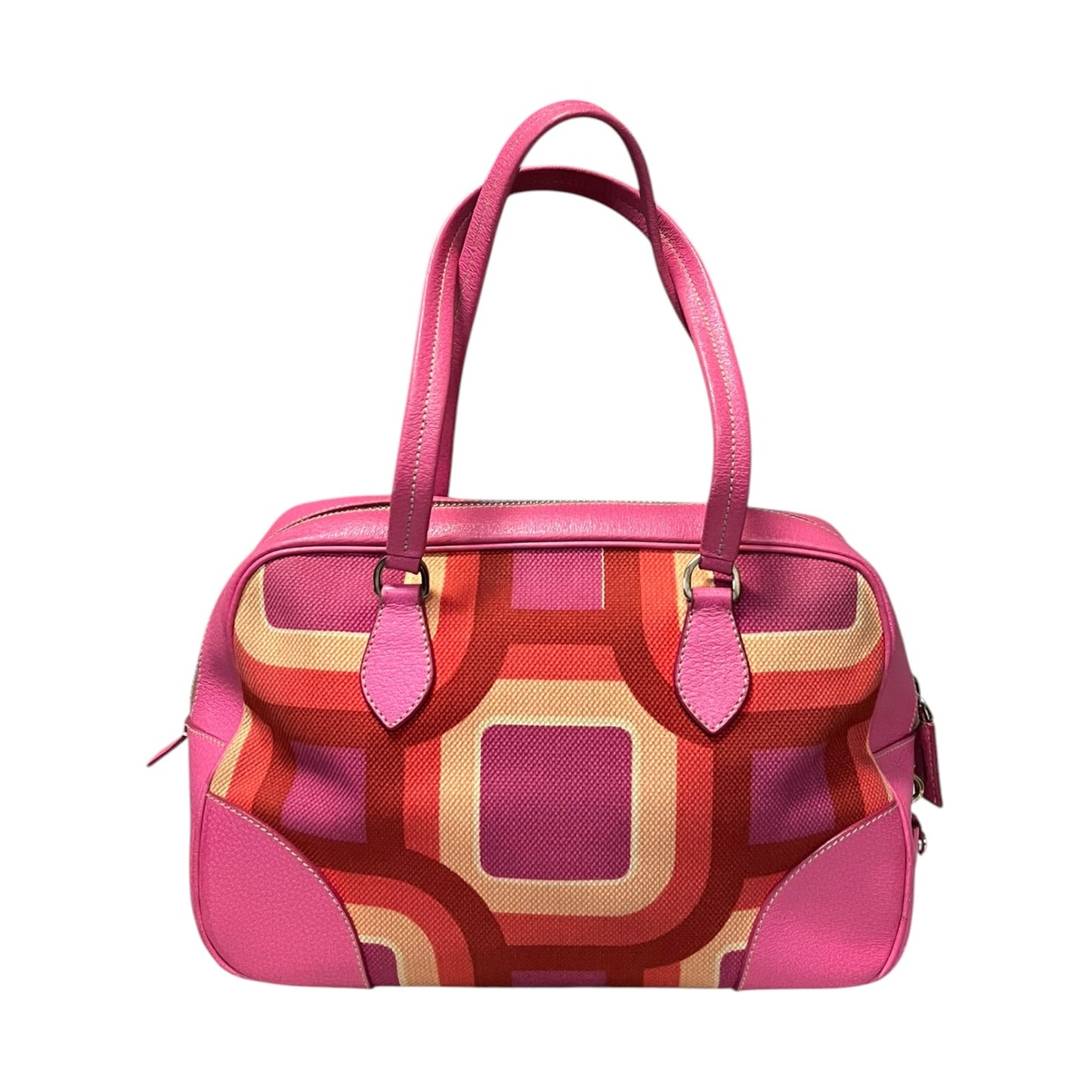 PRADA Canapa St. Soho Bowler Bag in Pink and Coral