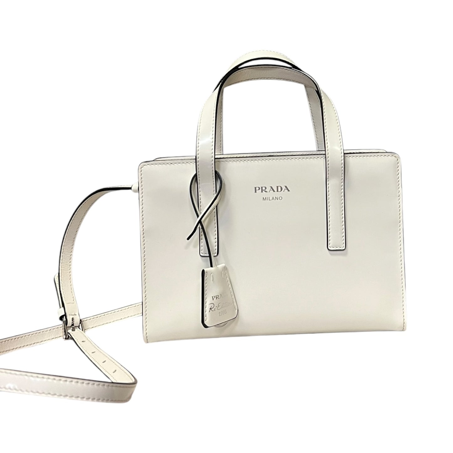 PRADA Re-edition 1995 Top Handle Crossbody in White