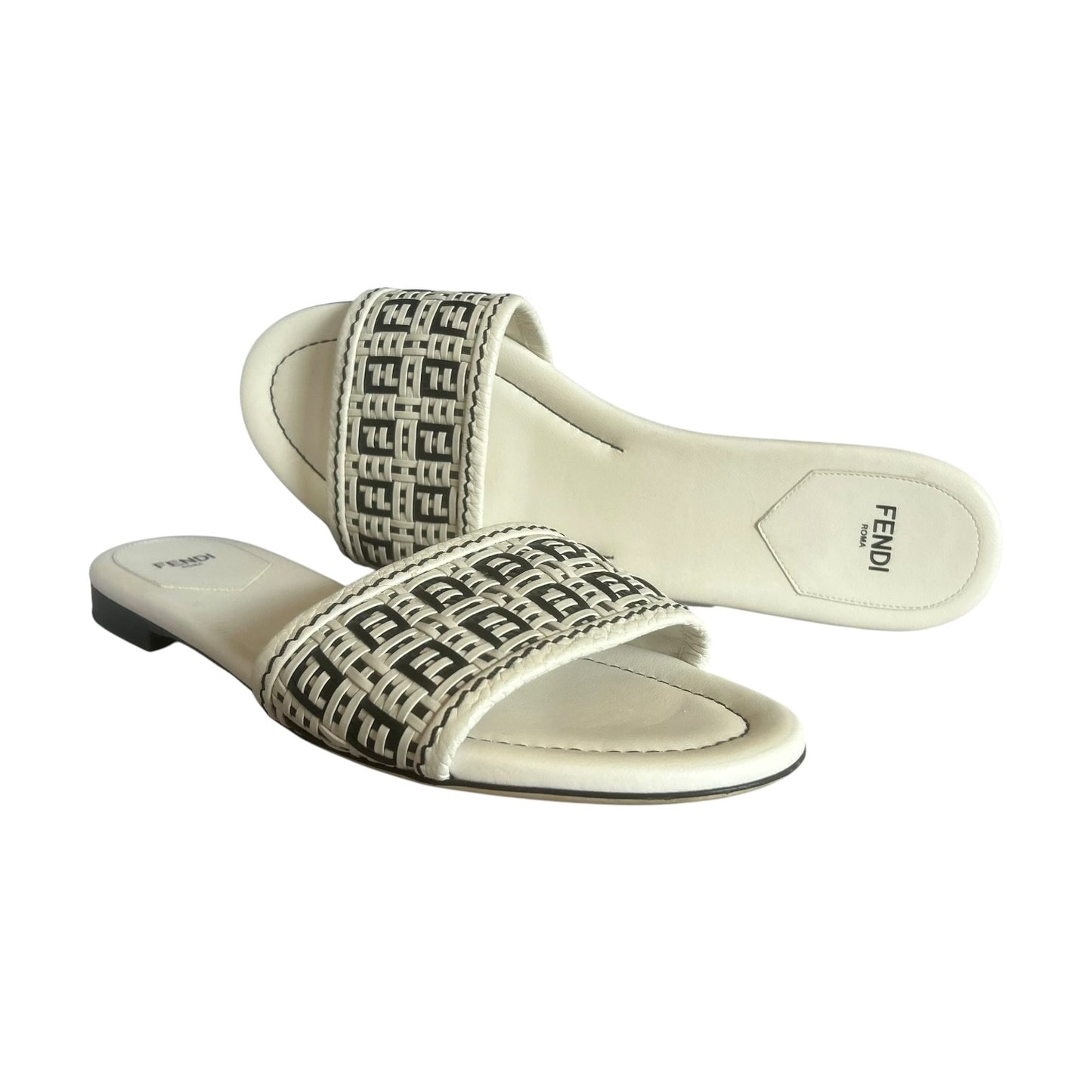 FENDI Woven Zucca Sandals in White Black | 40