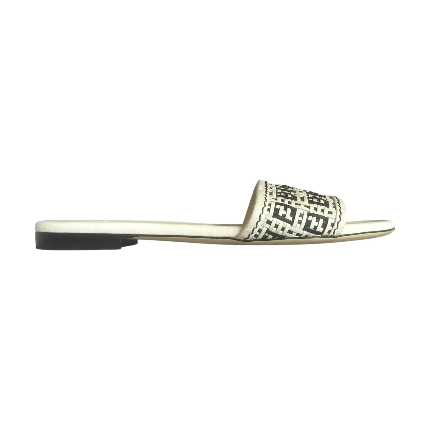 FENDI Woven Zucca Sandals in White Black | 40