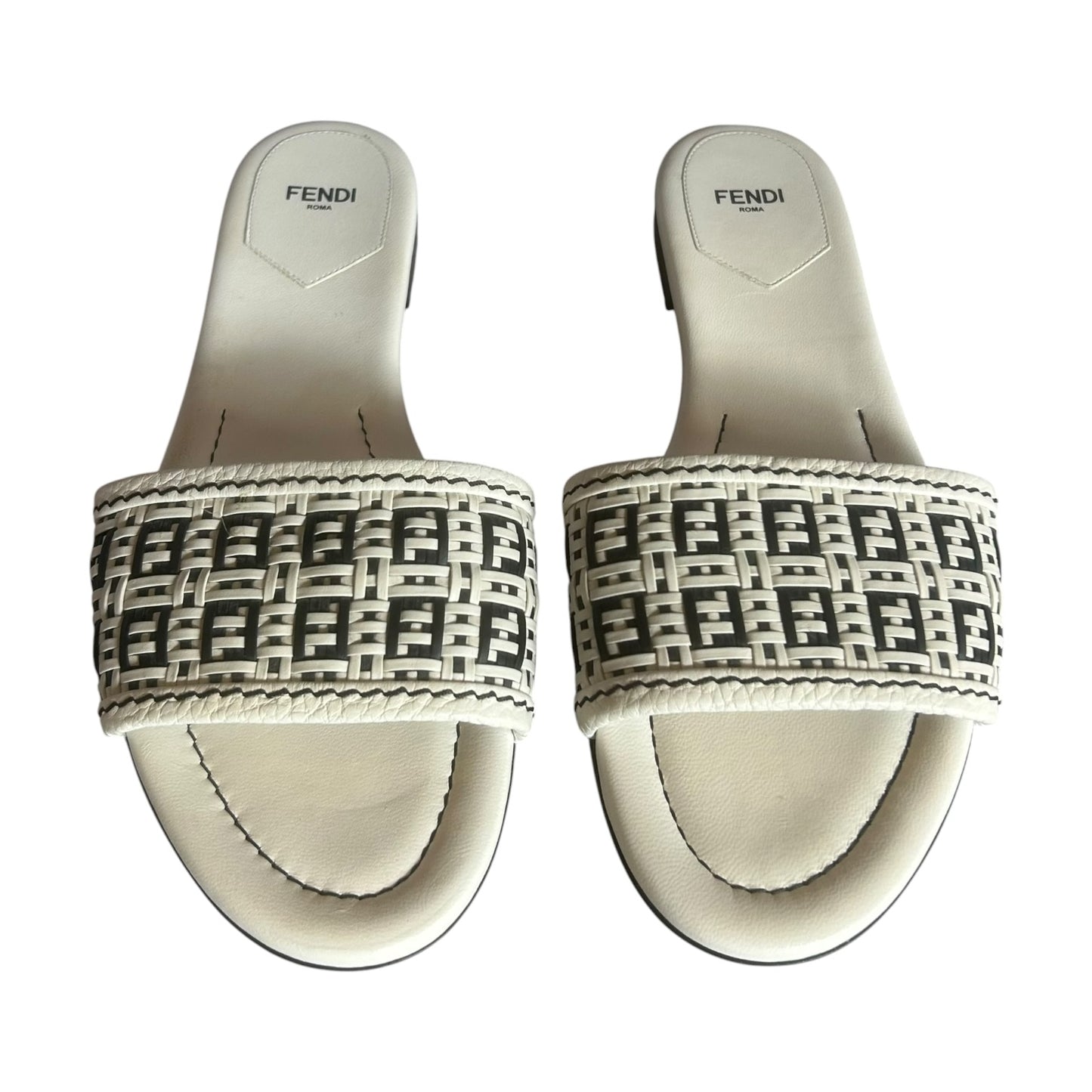 FENDI Woven Zucca Sandals in White Black | 40