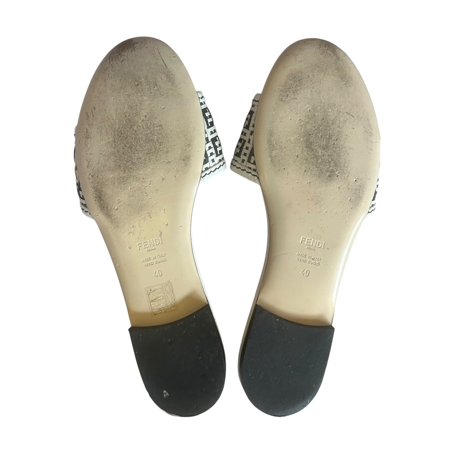 FENDI Woven Zucca Sandals in White Black | 40