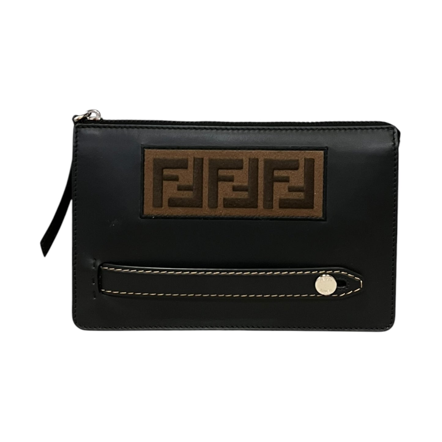 FENDI FF Zucca Patch Clutch in Black and Brown