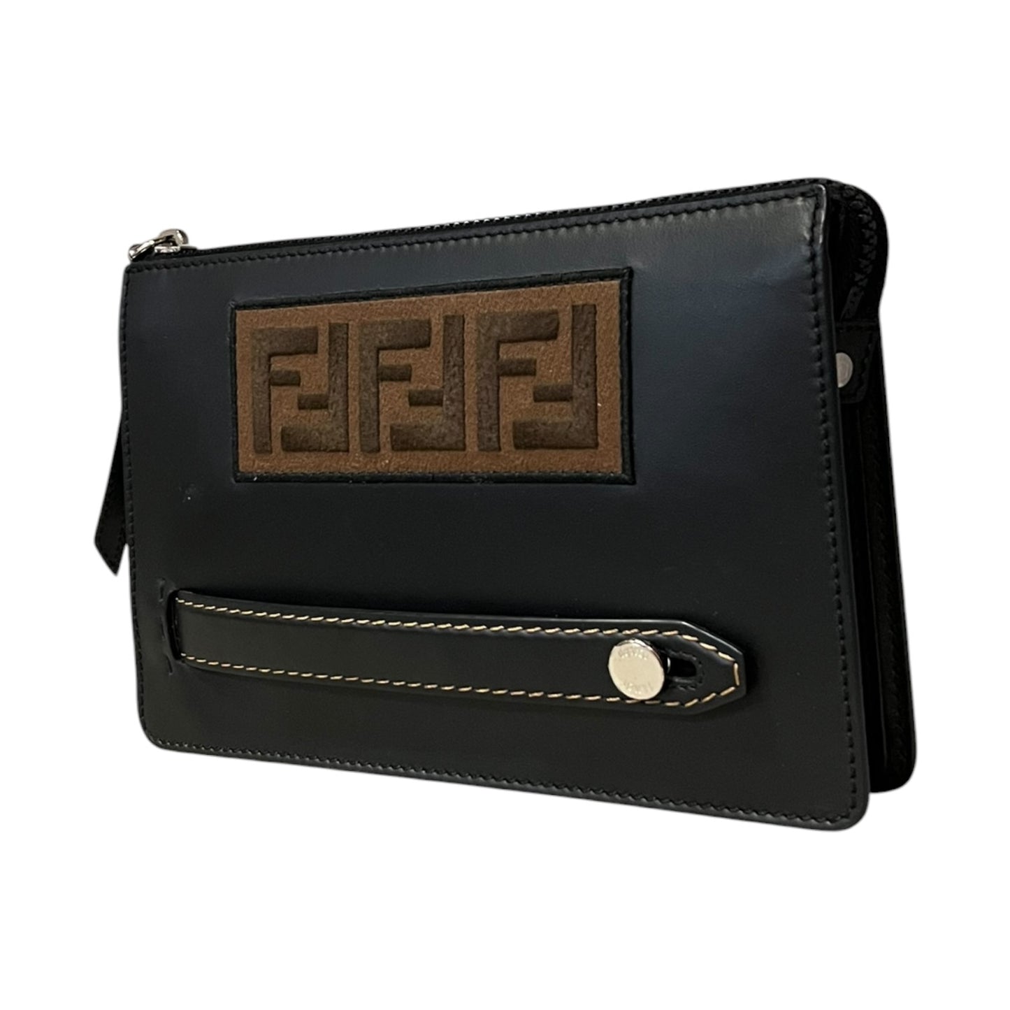 FENDI FF Zucca Patch Clutch in Black and Brown
