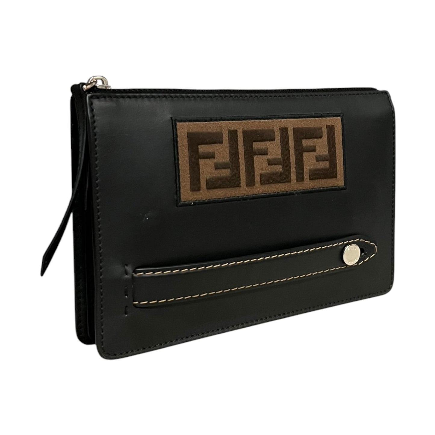 FENDI FF Zucca Patch Clutch in Black and Brown