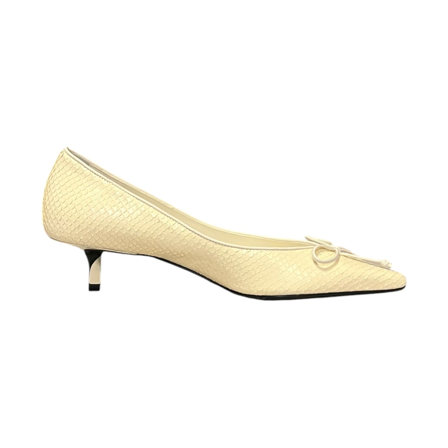 JACQUEMUS Low Tourni Python Embossed Kitten Heels in Ivory & White | 36