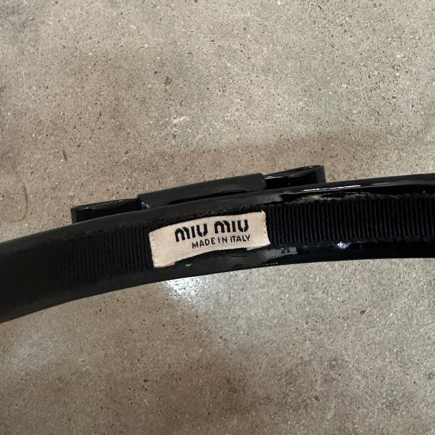 MIU MIU Patent Bow Headband in Black