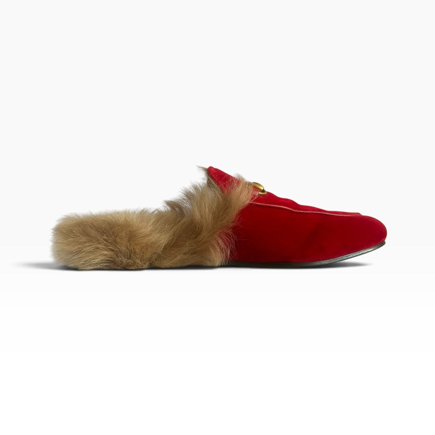 GUCCI Princetown Velvet Mules in Red | 37.5
