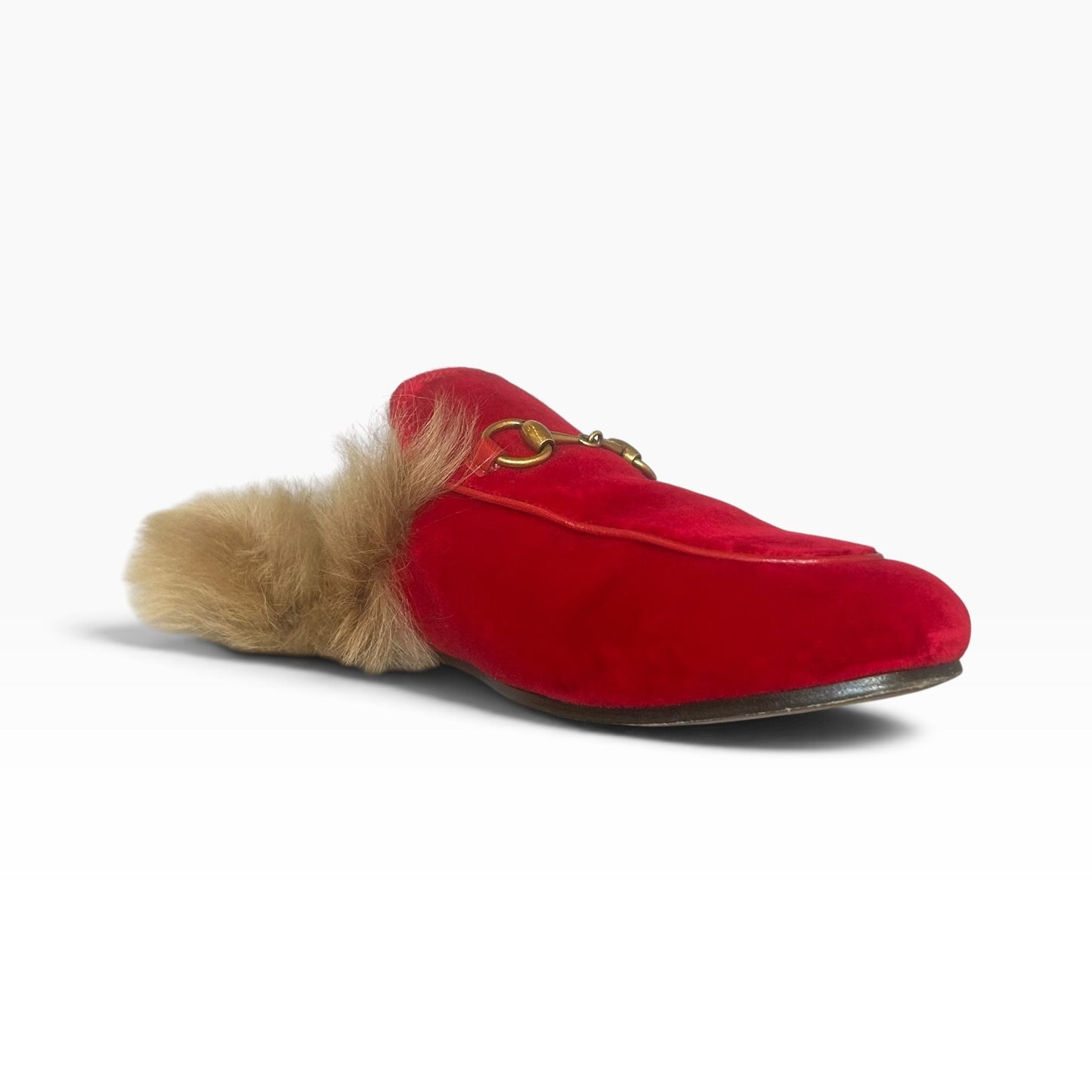 GUCCI Princetown Velvet Mules in Red | 37.5