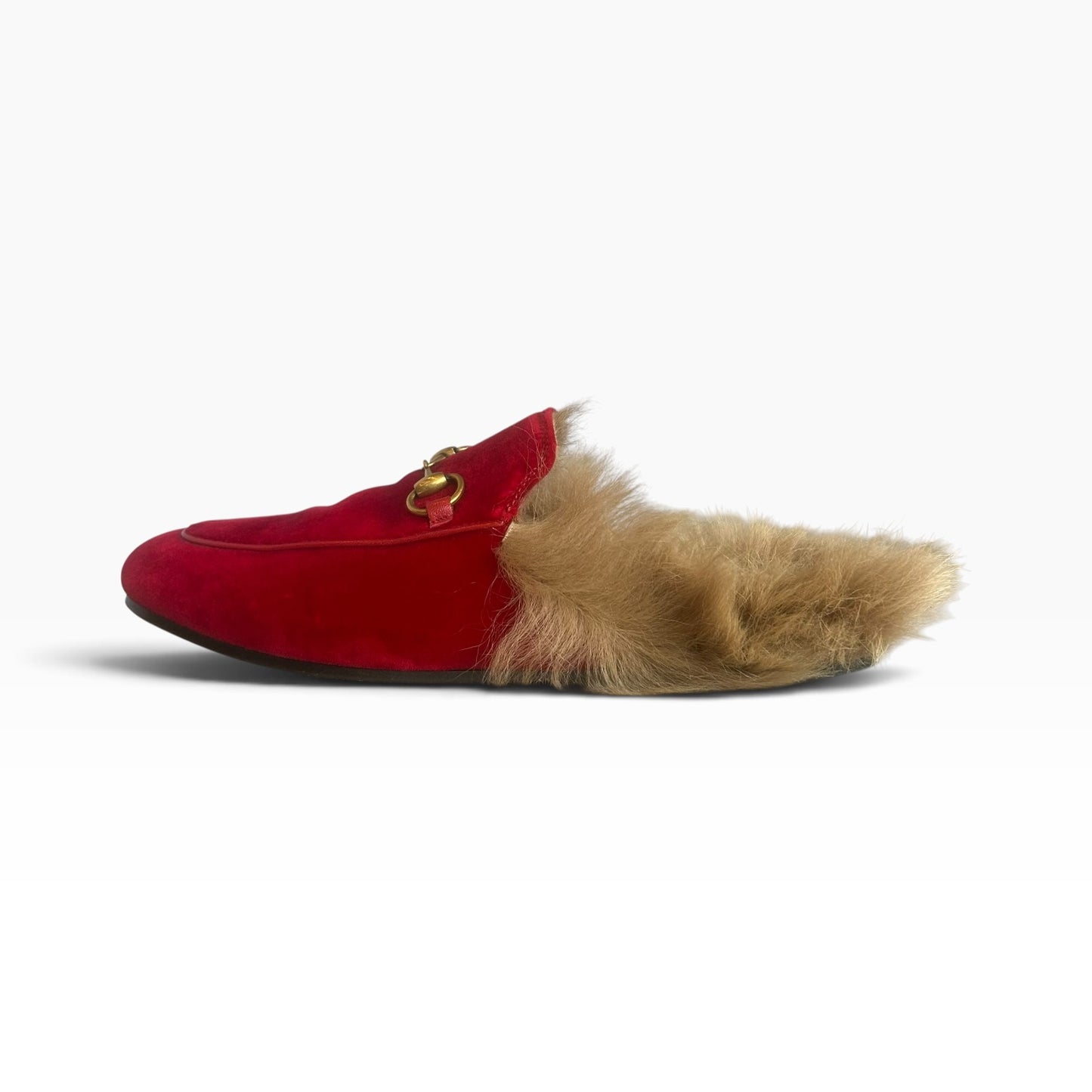 GUCCI Princetown Velvet Mules in Red | 37.5