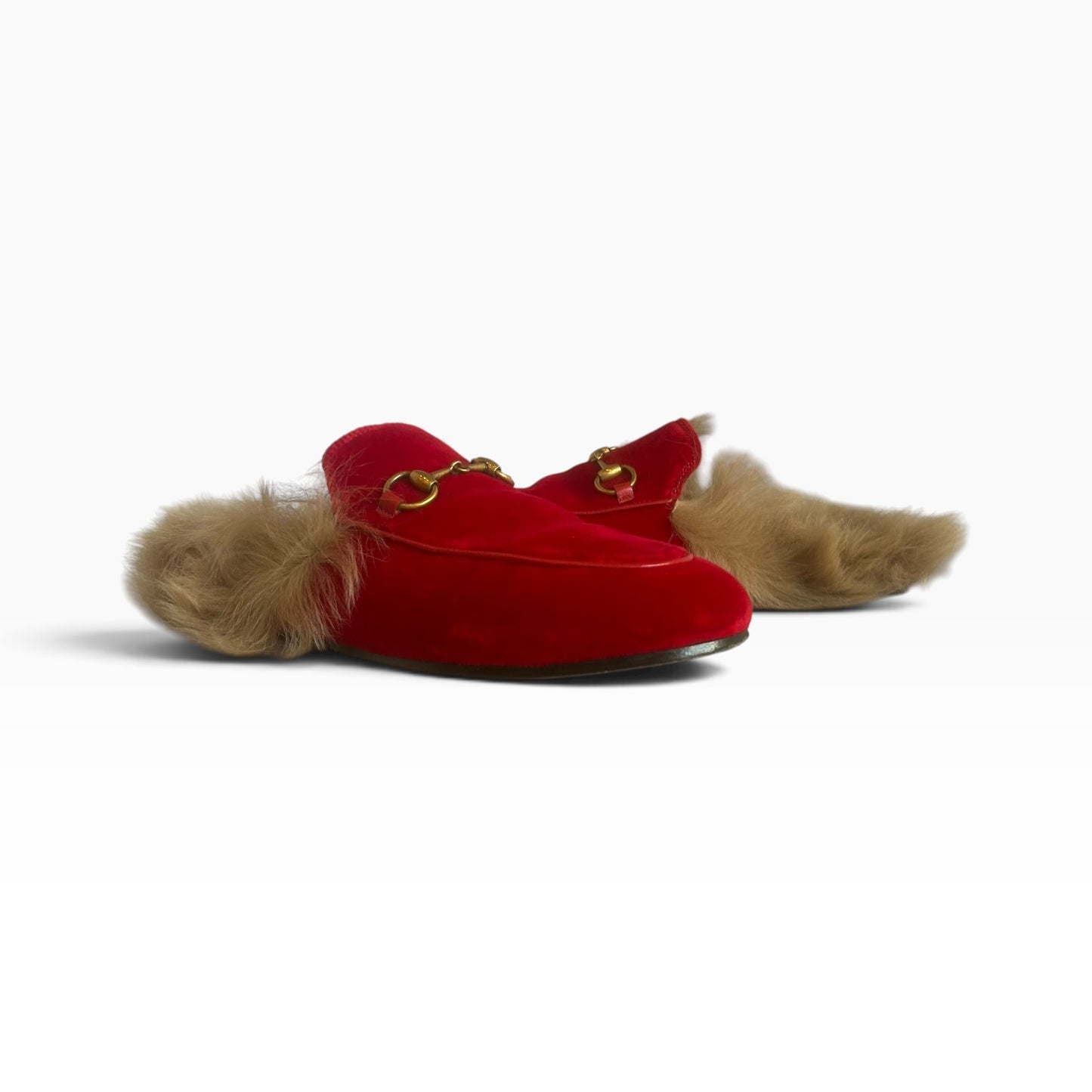 GUCCI Princetown Velvet Mules in Red | 37.5