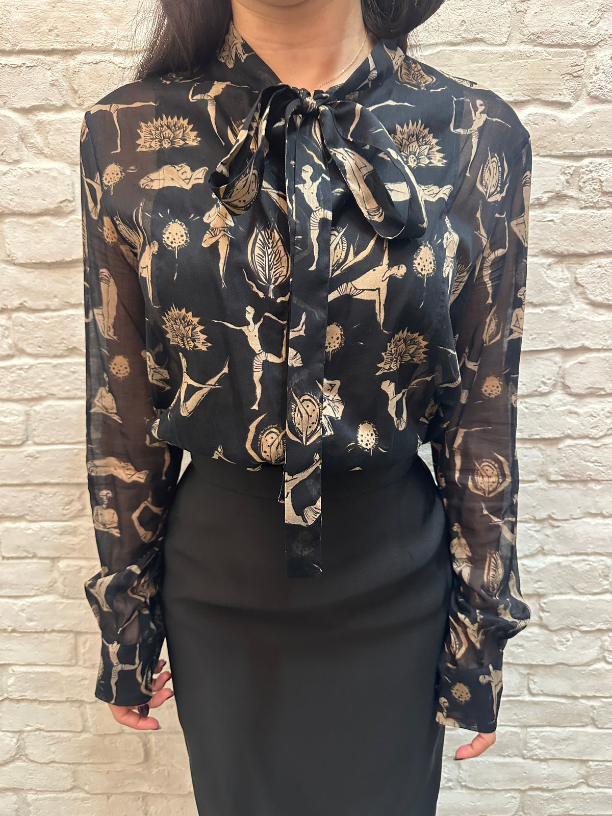 DIOR Yoga Print Blouse in Black and Nude | 12