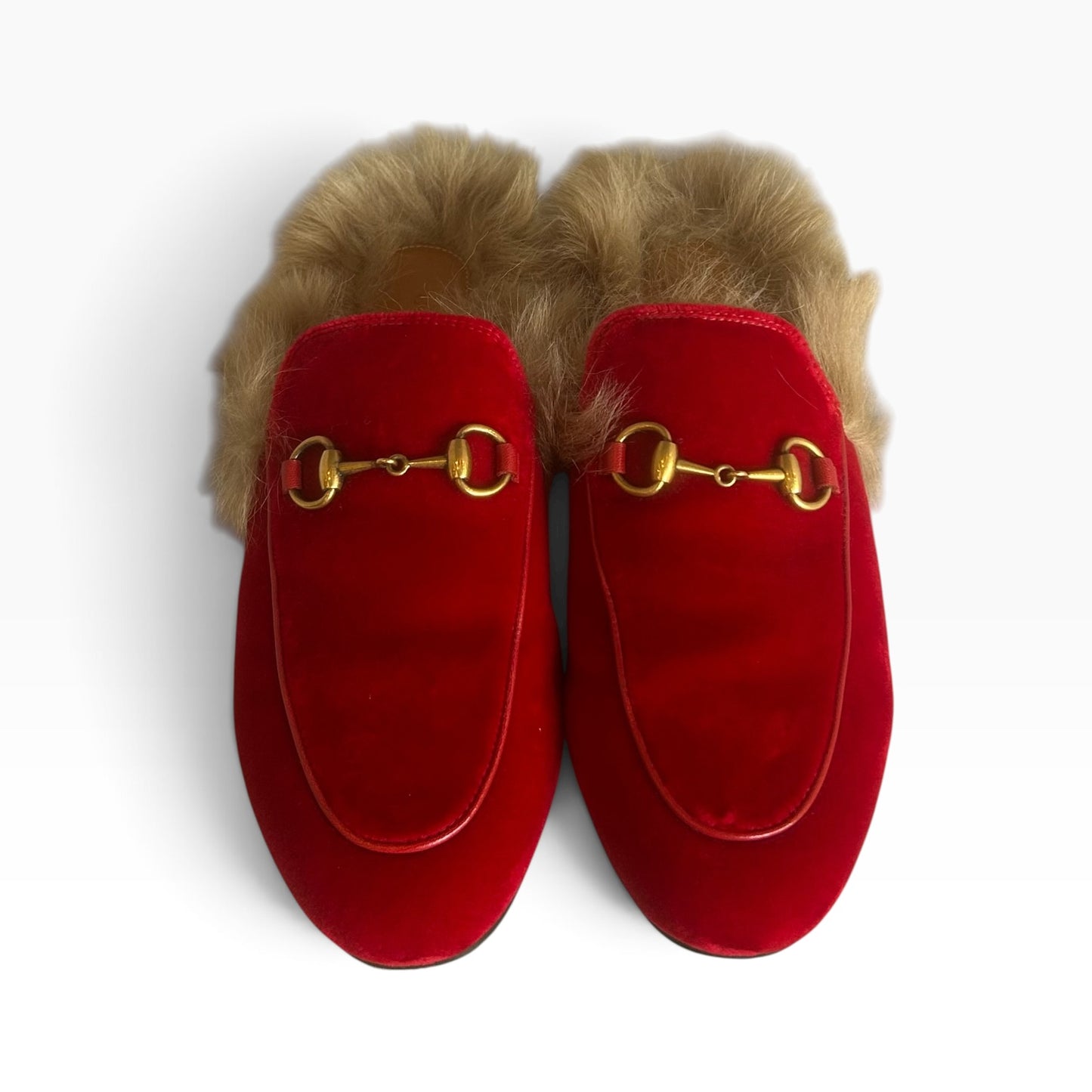 GUCCI Princetown Velvet Mules in Red | 37.5
