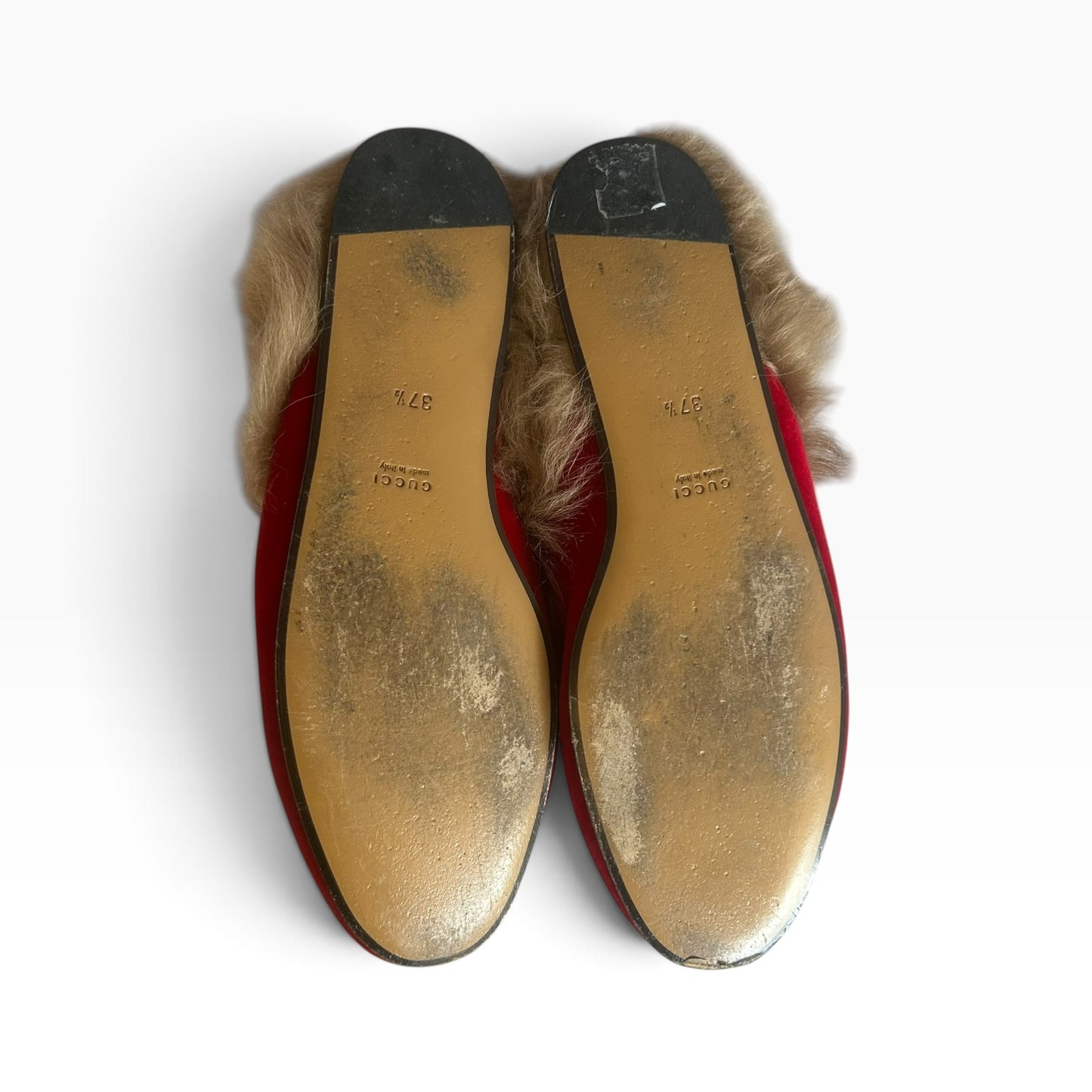 GUCCI Princetown Velvet Mules in Red | 37.5