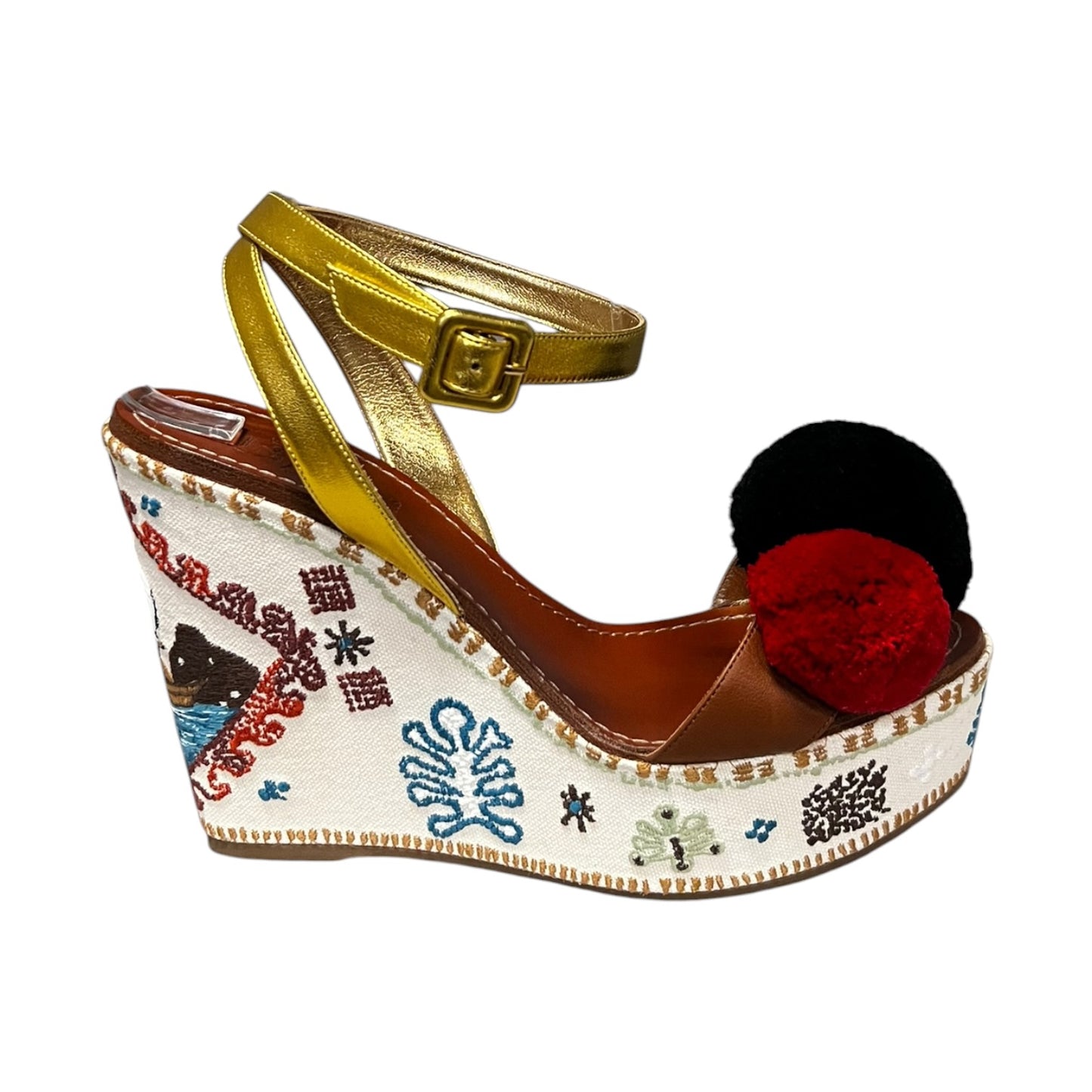 LOUBOUTIN Cycladissimo Pom Pom Embroidered Wedges