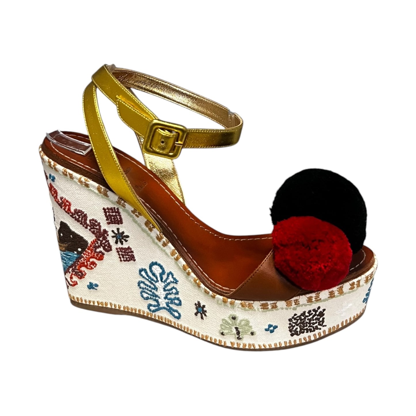 LOUBOUTIN Cycladissimo Pom Pom Embroidered Wedges