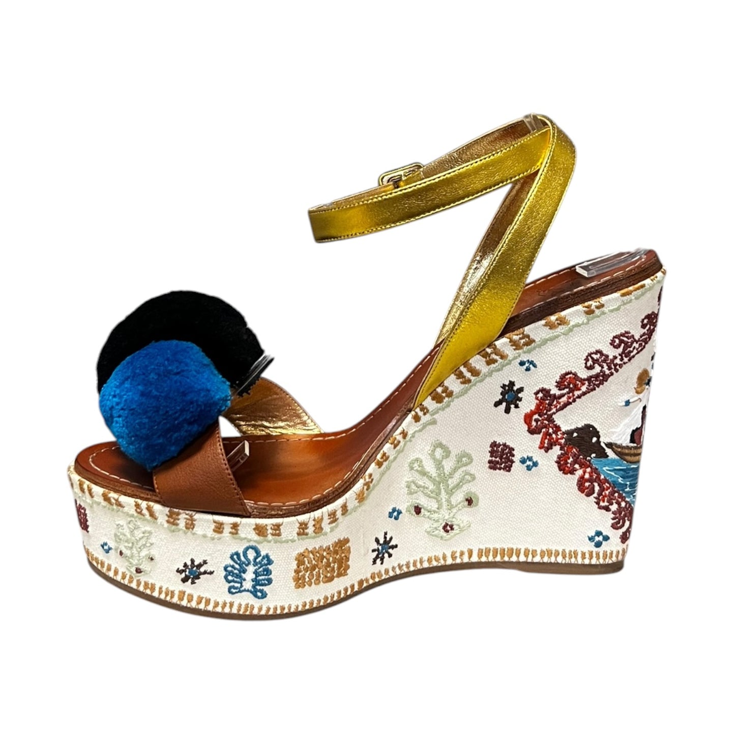 LOUBOUTIN Cycladissimo Pom Pom Embroidered Wedges