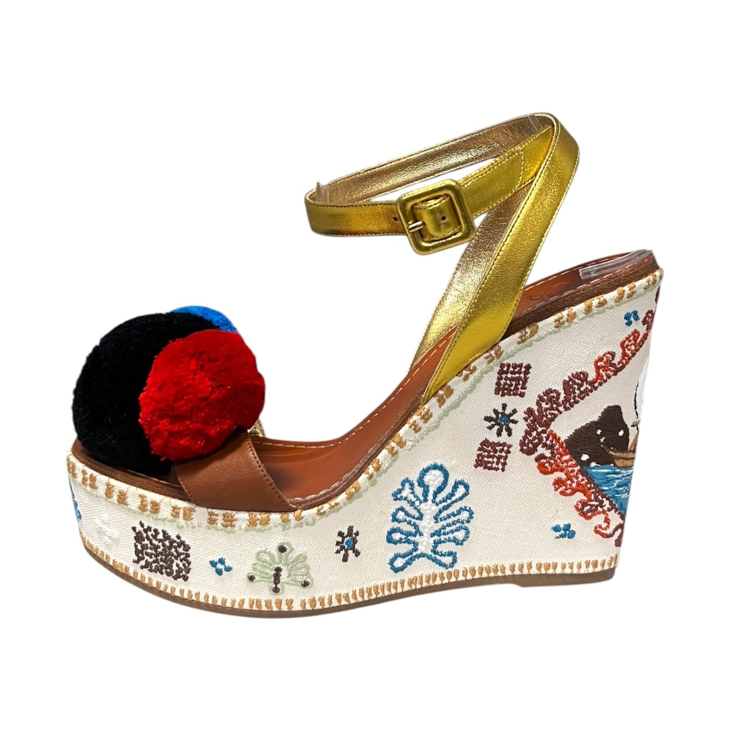 LOUBOUTIN Cycladissimo Pom Pom Embroidered Wedges