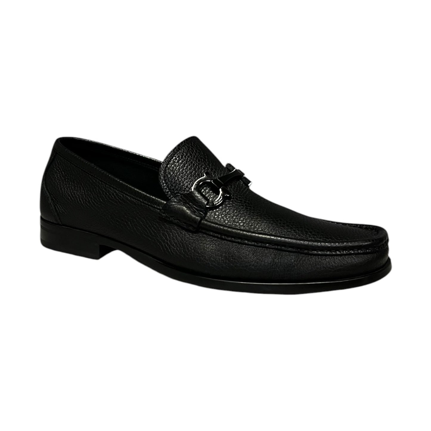 FERRAGAMO Gancini Moccasins in Black Grained Leather | Mens 10