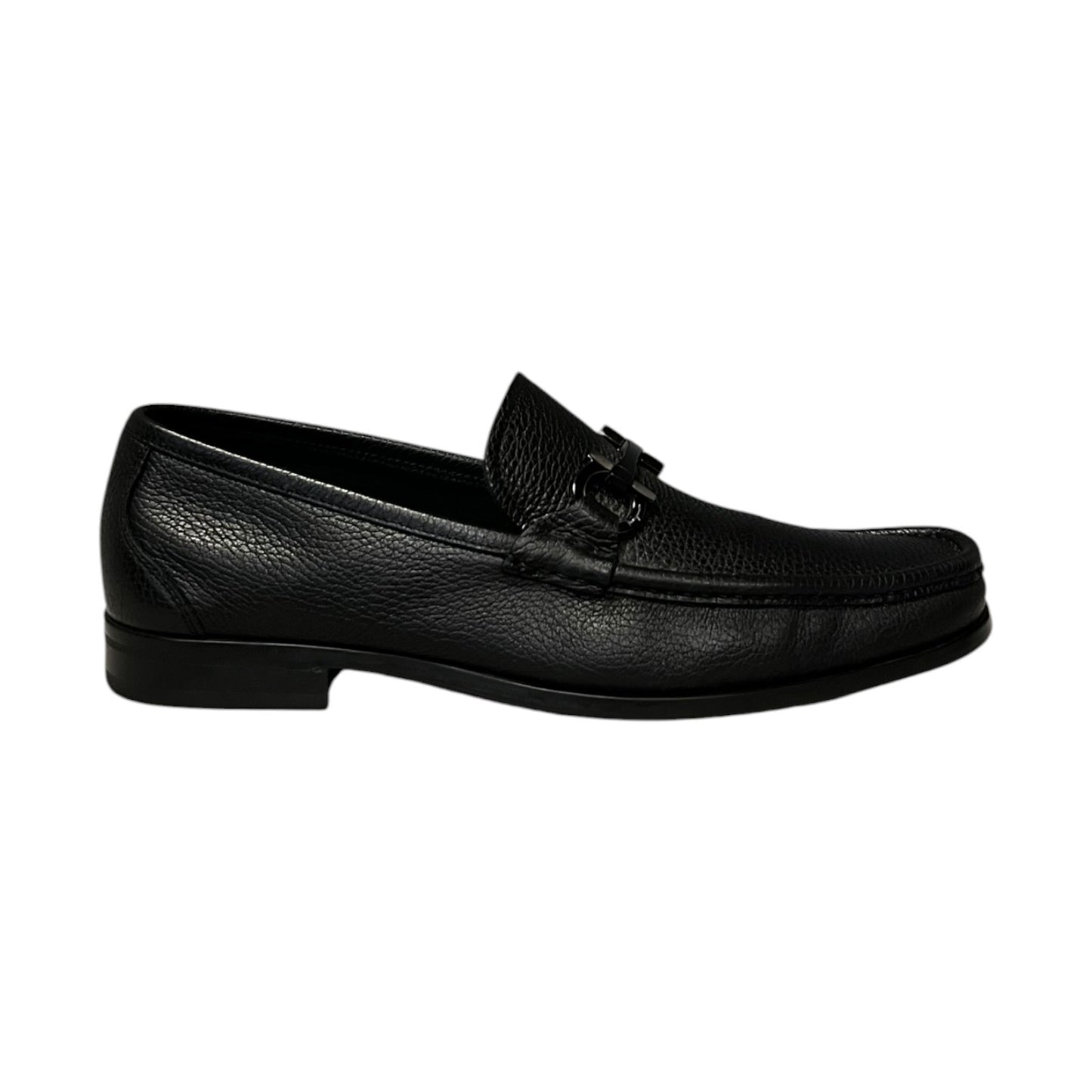 FERRAGAMO Gancini Moccasins in Black Grained Leather | Mens 10