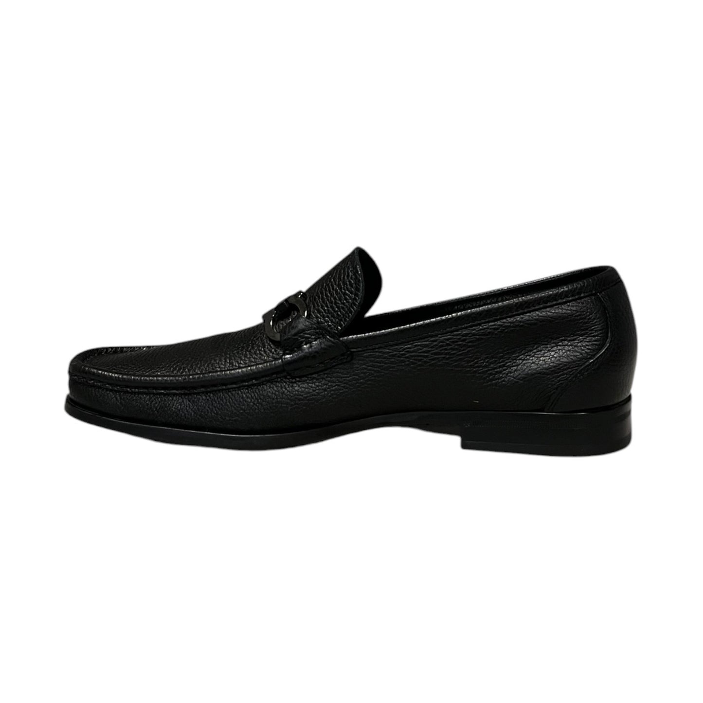 FERRAGAMO Gancini Moccasins in Black Grained Leather | Mens 10